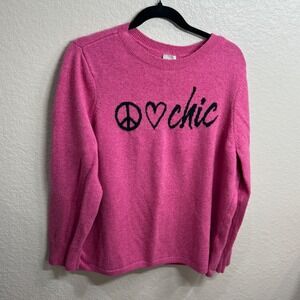 Chicos‎ Womens Size 3 (XL) Pink Peace Love Chic Sweater Barbiecore Preppy Girly